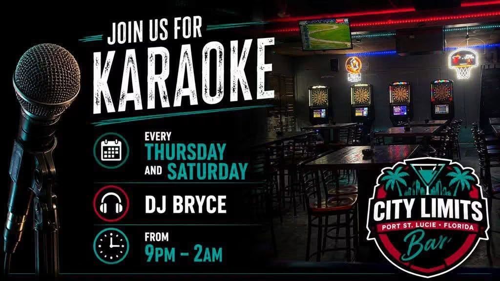 Karaoke every Thursday and Saturday with DJ Bryce, 9 PM to 2 AM
